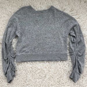 Zella Girl Ruched Long Sleeve Heather Grey Crop Top